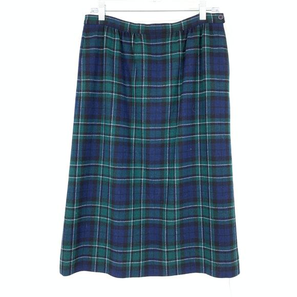 VTG 80s Pendleton Wool Skirt Womens 30" US 10 Maccallum Tartan Plaid Blue Green - Picture 1 of 5